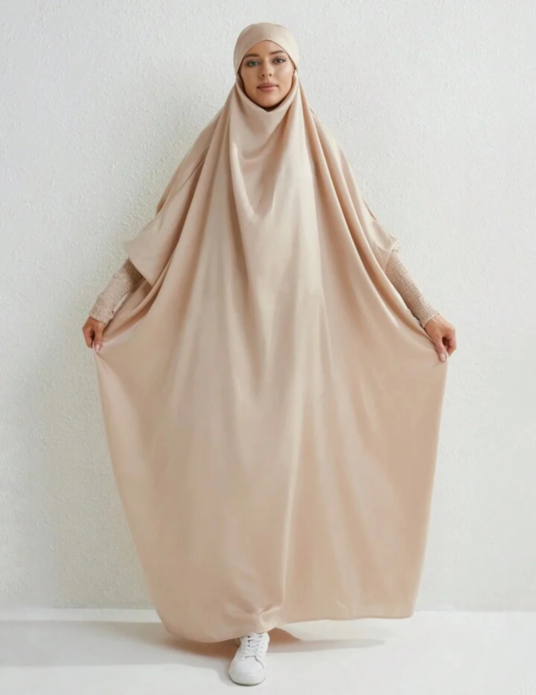 Satin Jilbab In Cream Beige - Image 3
