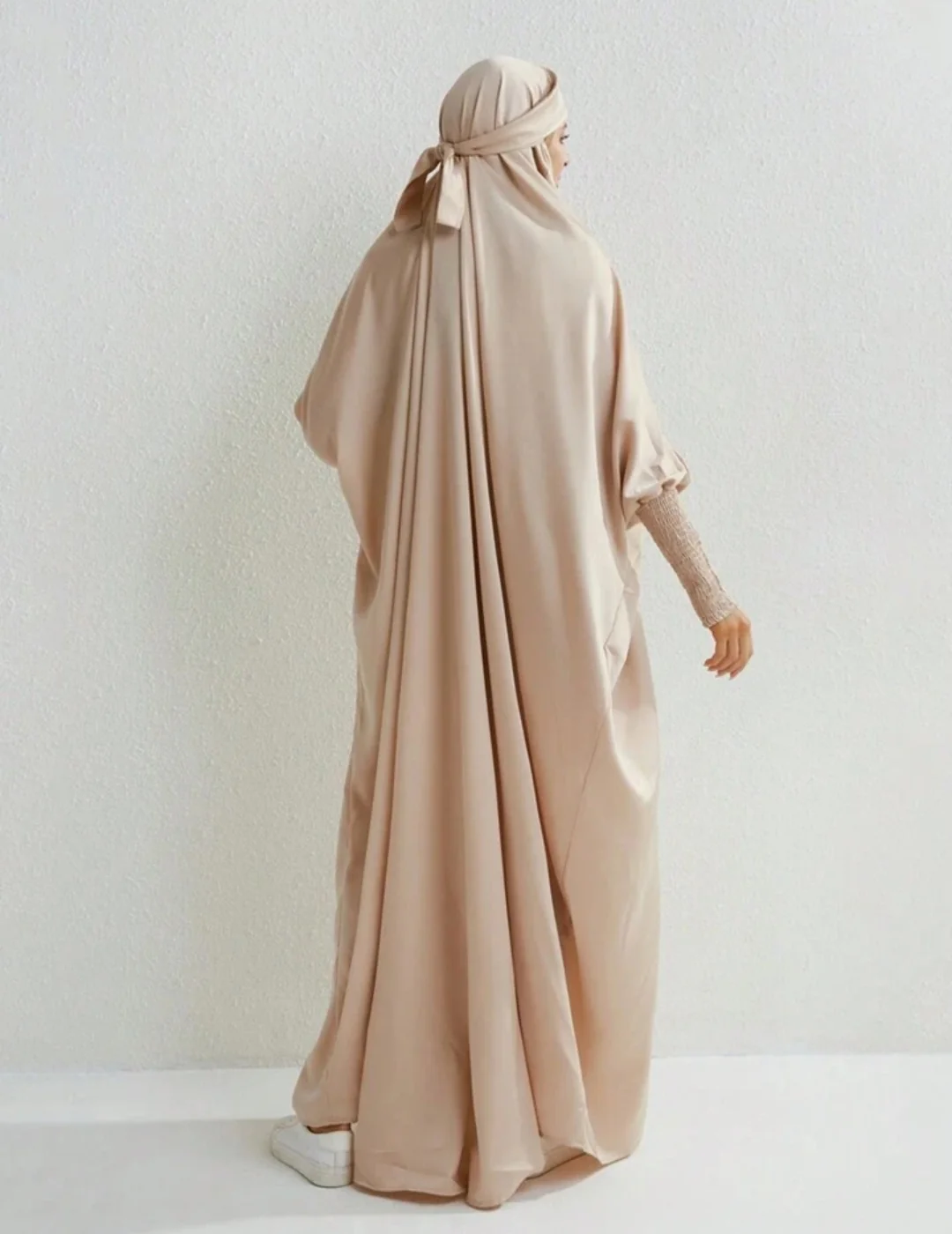 Satin Jilbab In Cream Beige - Image 4