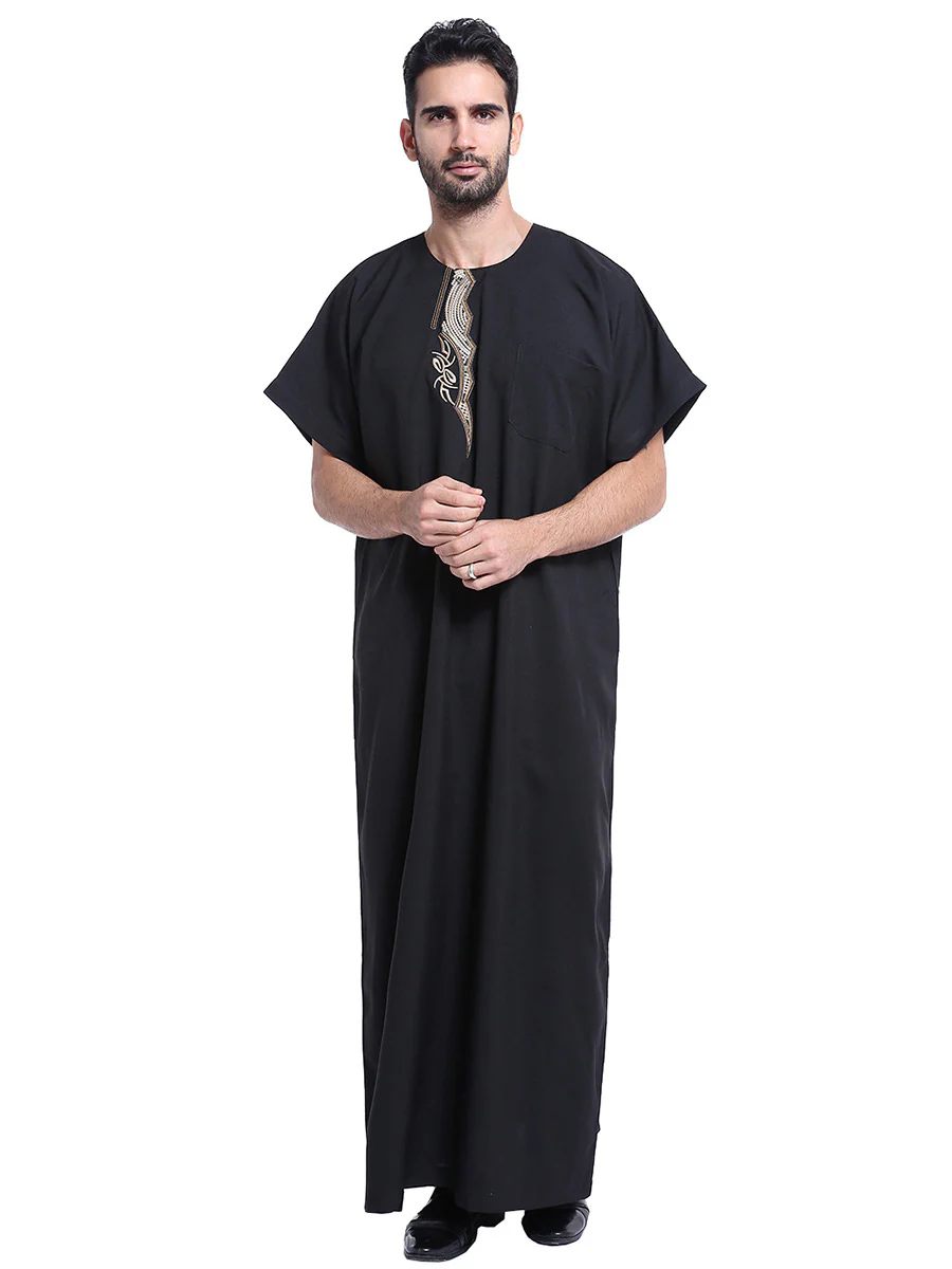 Saudi Style Summer Thobe For Men In Black - clearance online only - Image 3