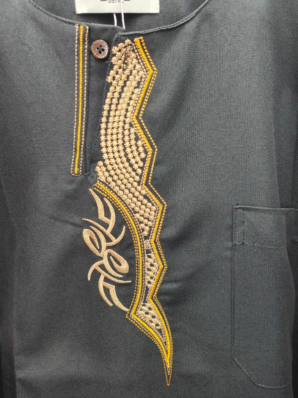 Saudi Style Summer Thobe For Men In Black - clearance online only - Image 4