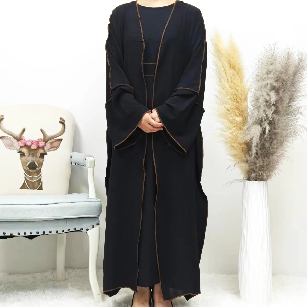Summer Abaya 2-Piece Set in Black- clearance online only - Image 2
