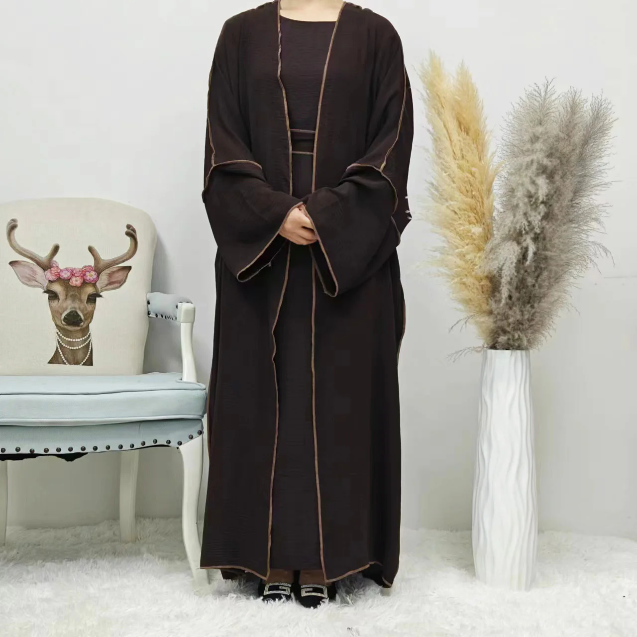 Summer Abaya 2-Piece Set in Dark Coffee - clearance online only - Image 2