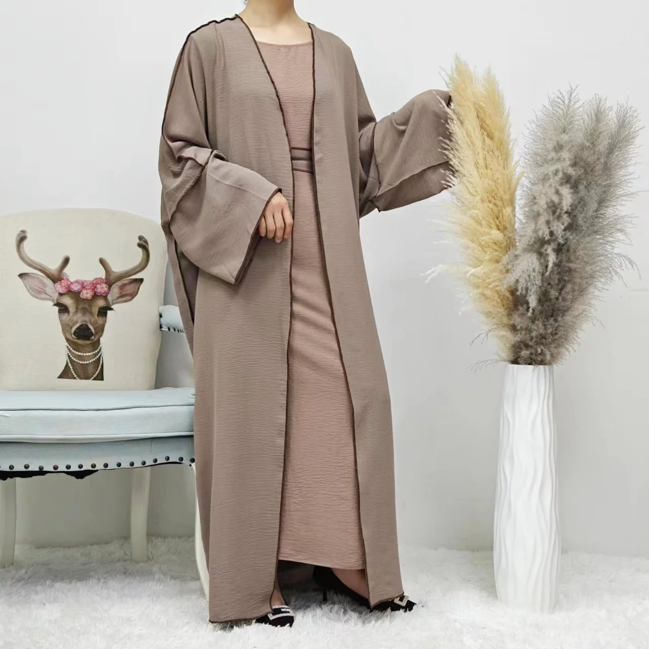Summer Abaya 2-Piece Set in Dusty Coffee- clearance online only