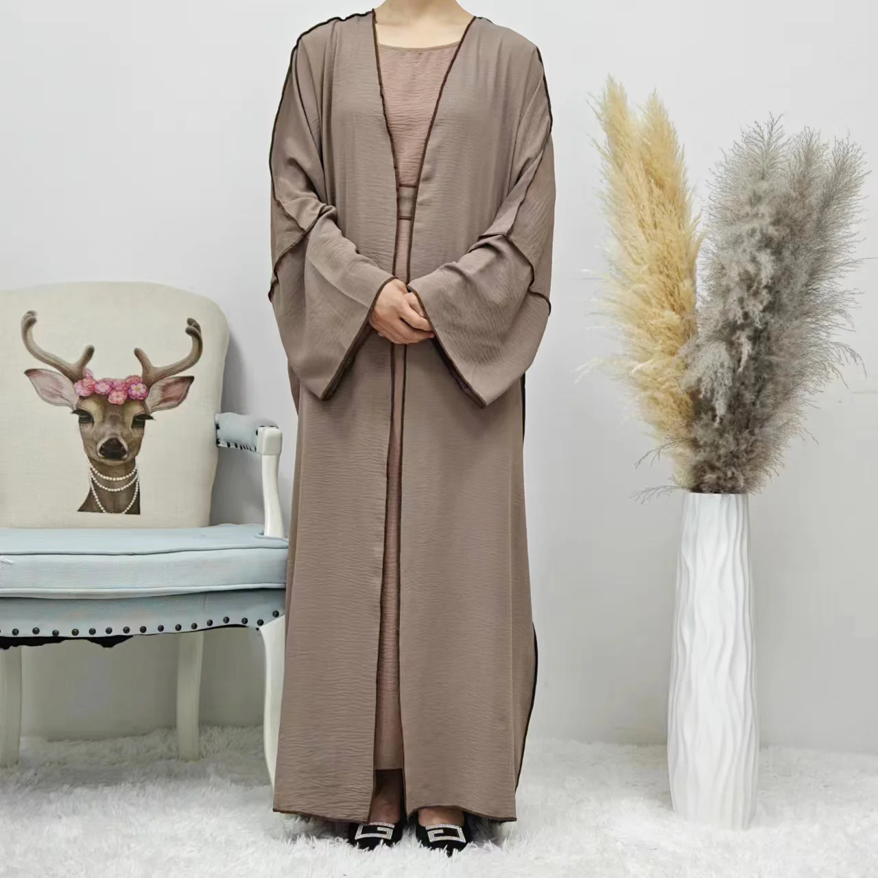 Summer Abaya 2-Piece Set in Dusty Coffee- clearance online only - Image 2