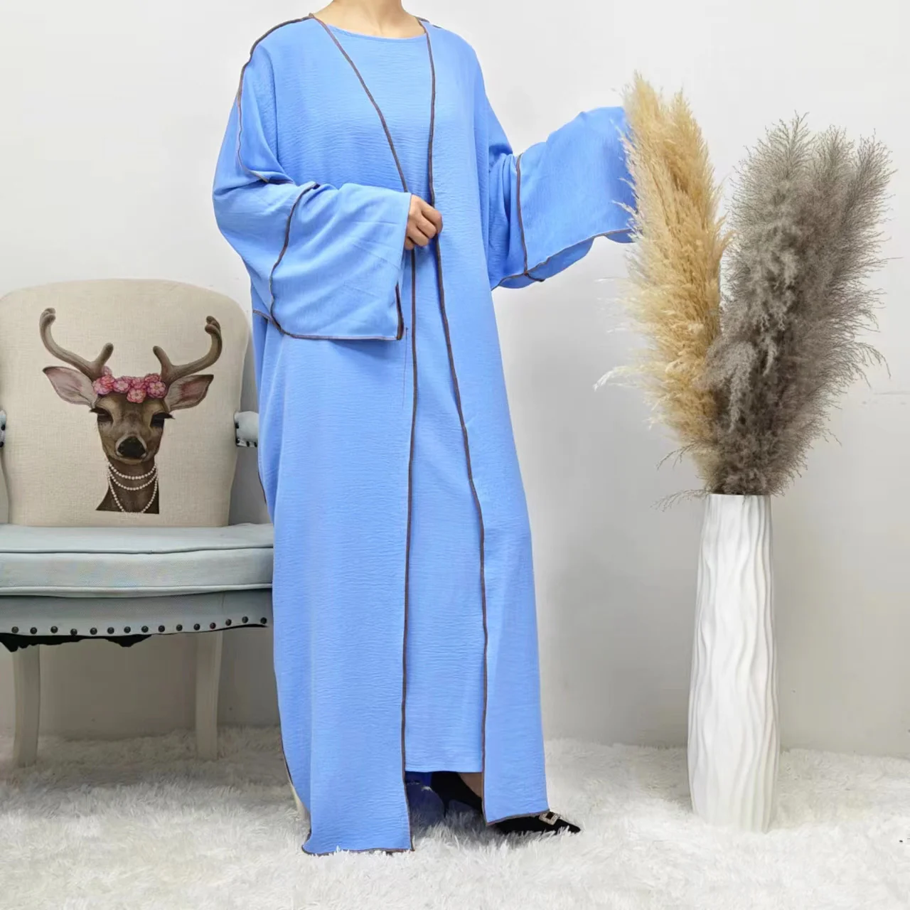 Summer Abaya 2-Piece Set in Sky Blue - clearance online only