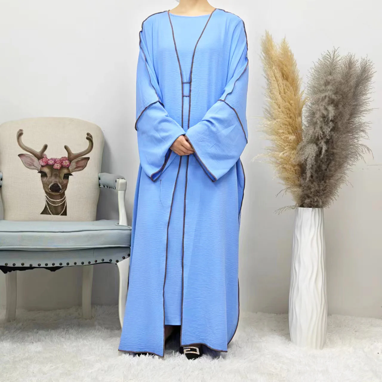 Summer Abaya 2-Piece Set in Sky Blue - clearance online only - Image 2
