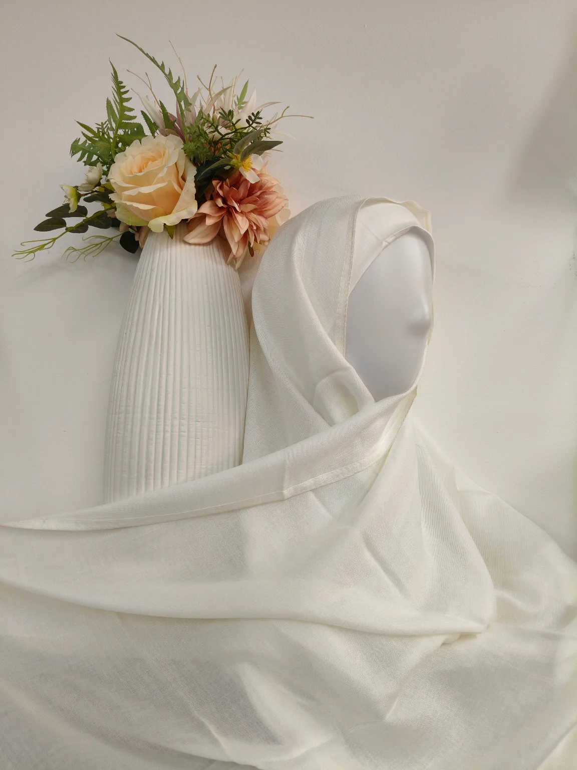 Viscose Hijab With Matching Undercap Set in White Cream