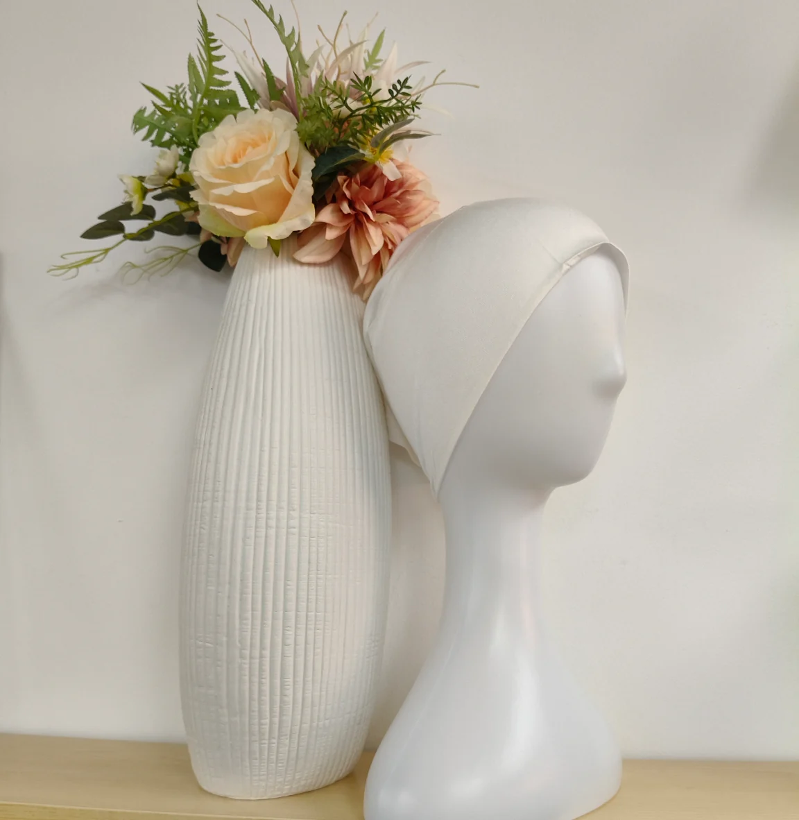 Viscose Hijab With Matching Undercap Set in White Cream - Image 2