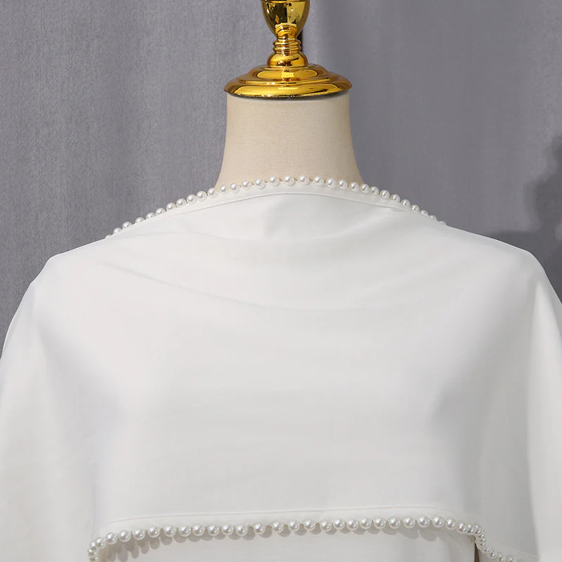 White Jersey Abaya with Matching Decorative Pearl Strip - Image 4