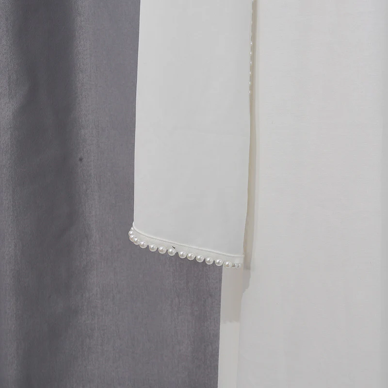 White Jersey Abaya with Matching Decorative Pearl Strip - Image 7